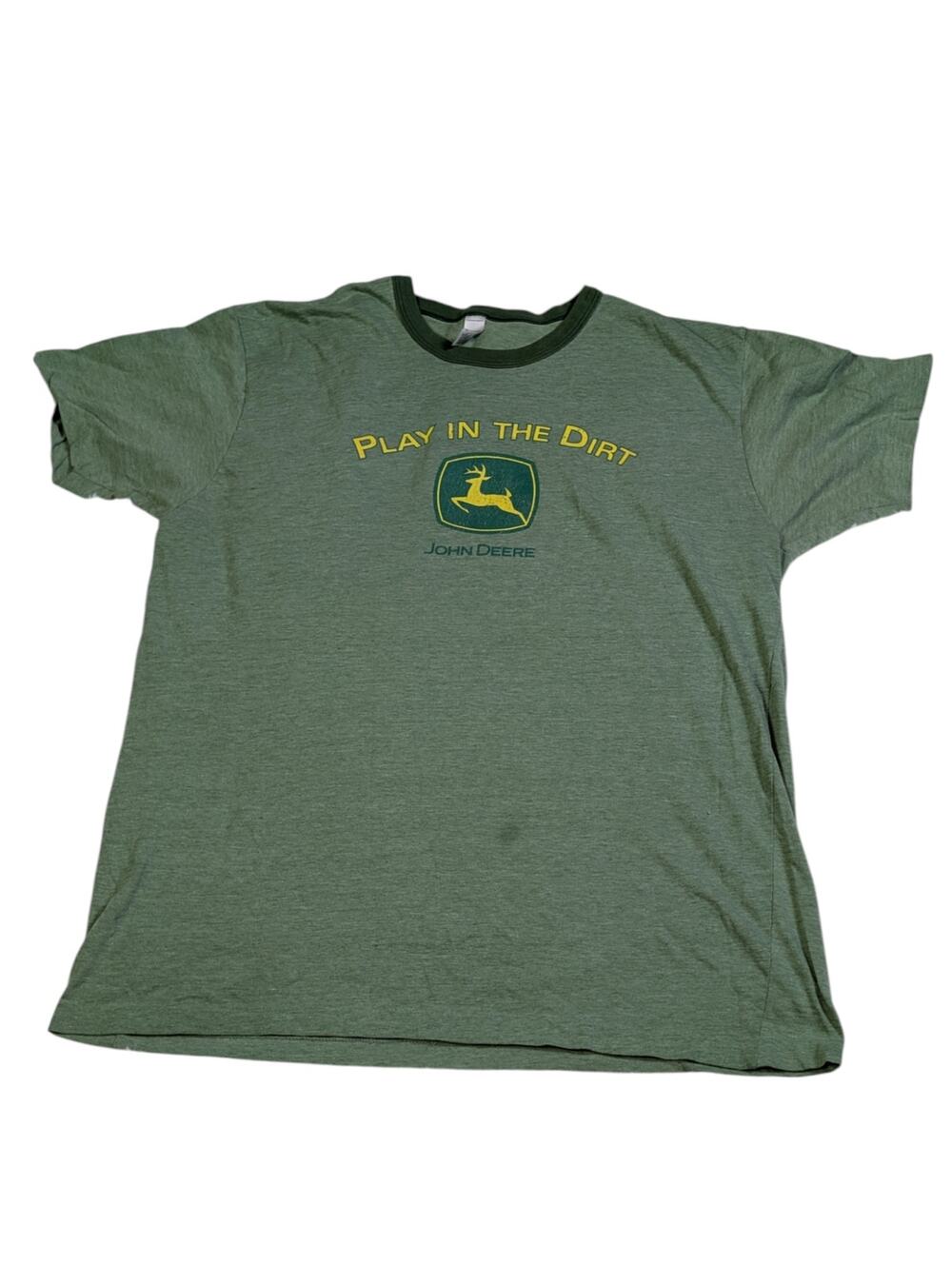 Vintage John Deere Play In The Dirt Ringer Tee Green Large Farmcore Graphic